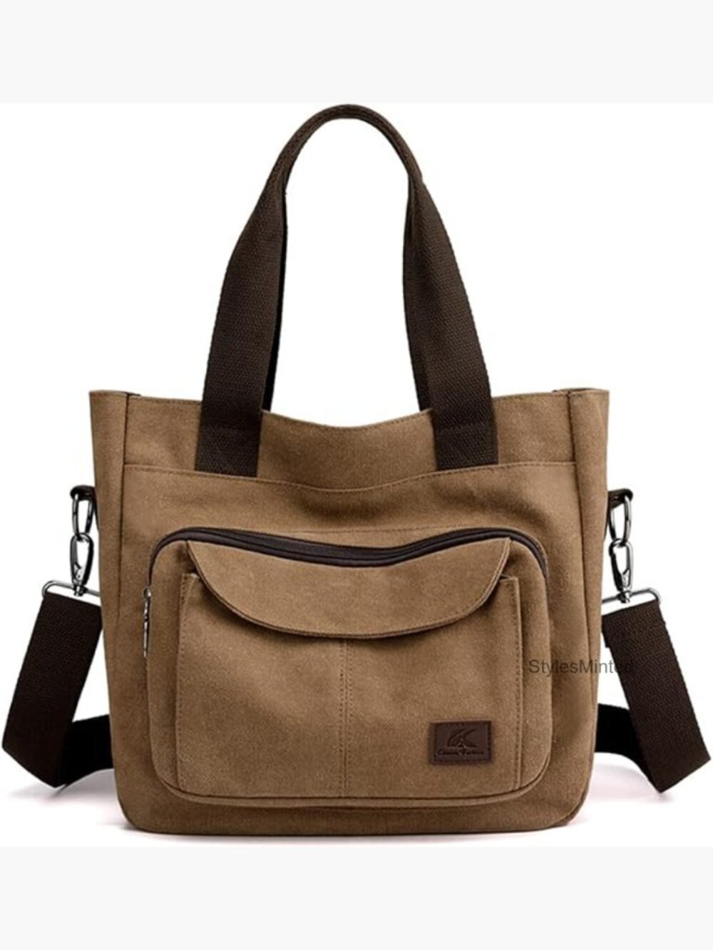 Canvas Tote Bag Multi-Pocket Shoulder Crossbody Work Travel Handbag